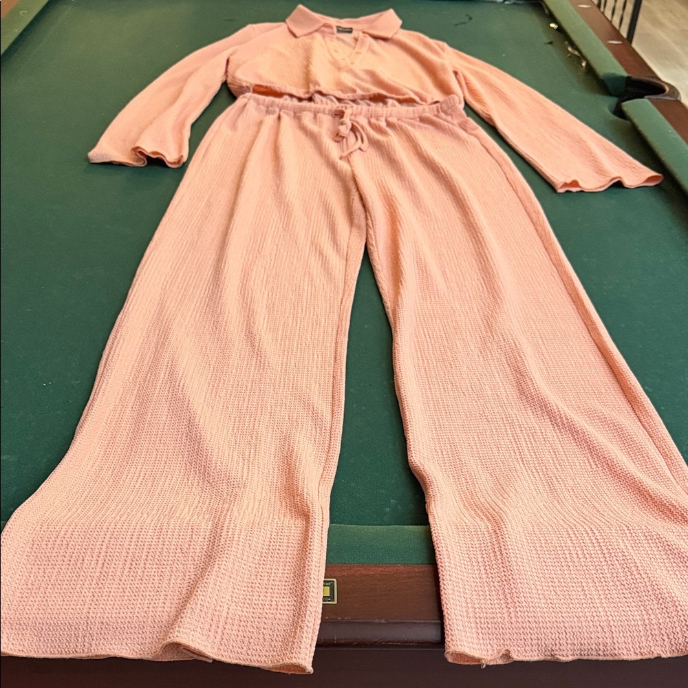 Kittenish Peach Pink Ribbed Jumpsuit
